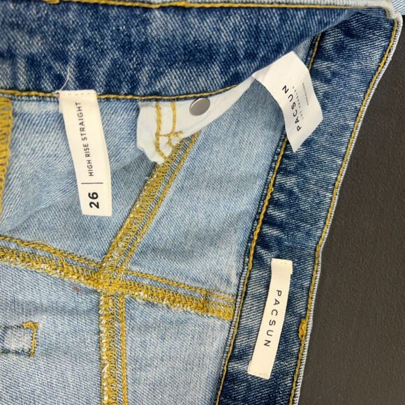 Pacsun High Rise Straight Medium Wash two tone Jeans Size 26 - Picture 6 of 9